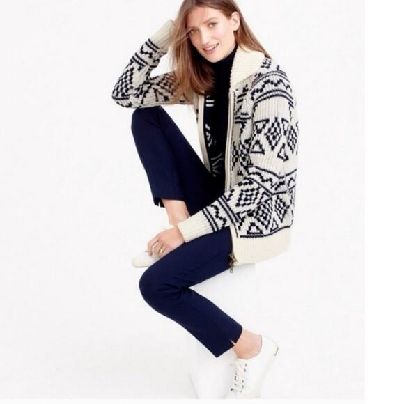 J.Crew Lambswool Womens S Cardigan Sweater Fair Isle Knit Full Zip Nordic Chunky - Picture 3 of 15
